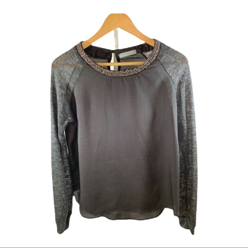 OLIVIA MOON Women’s Embellished Sweater Top Black & Gray Size Small